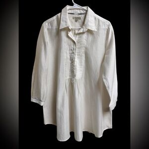 Burberry London White Tunic Dress Shirt XL | Cotton Silk Blend Pleated